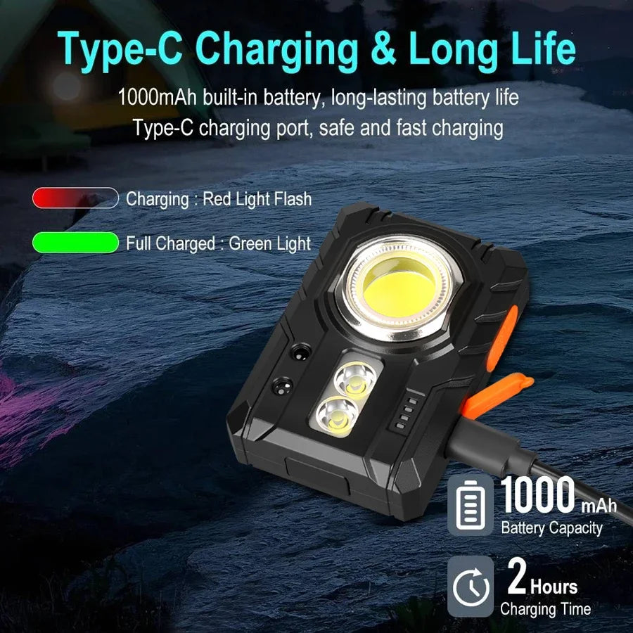 Rechargeable LED Flashlight Work Light Headlamp Hands Free Magnetic Tail Clip Camping Light Outdoor Inspection Lamp w/Red Mode