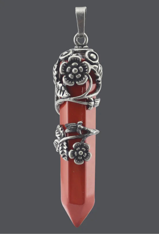 Natural Stone Crystal Hexagonal Pendant Necklace