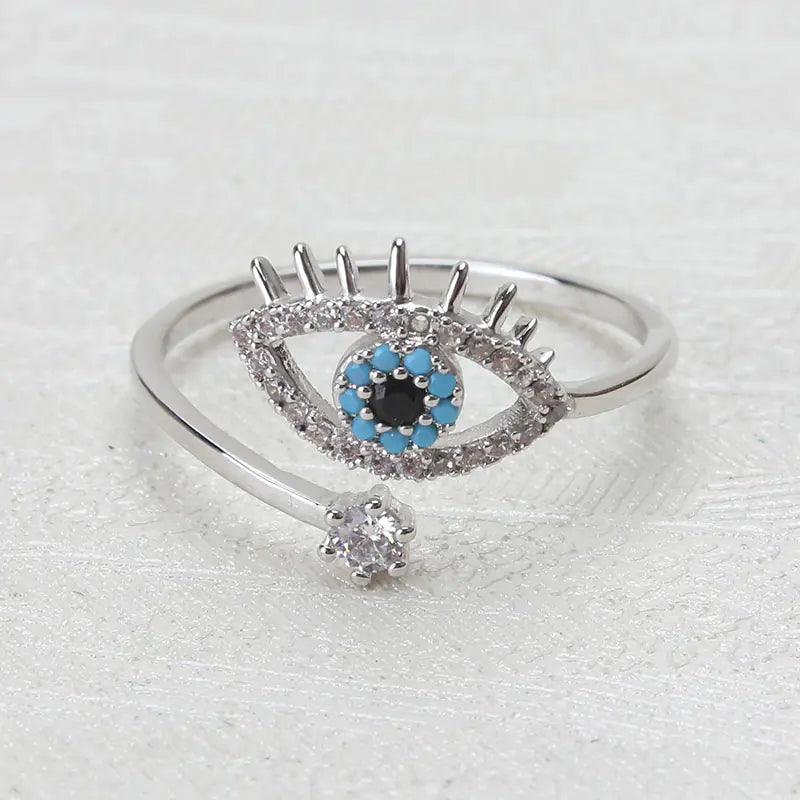 Evil Eye Ring with Open Design and Stone Inlay for Women