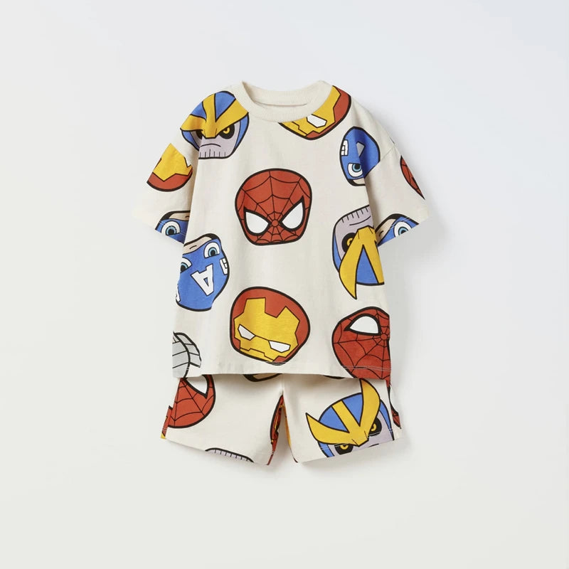New Cartoon Sets Boys And Girls Round Neck T-shirt +Shorts 2025 Summer Clothing Casual Loose Tops Loose Shorts Two Piece Suit