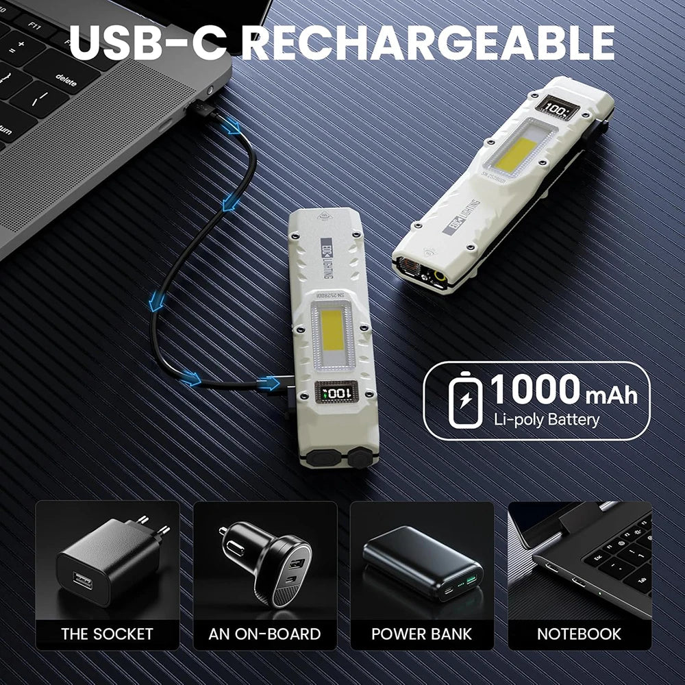 Rechargeable Small Tactical Flashlight EDC LED Light with Digital Display 13 Modes Pocket Flashlight with Clip For Home Outdoor