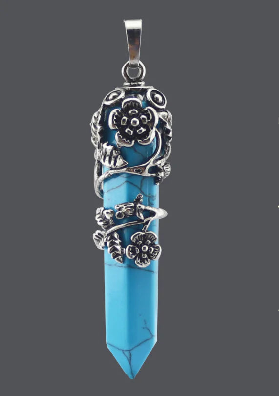 Natural Stone Crystal Hexagonal Pendant Necklace