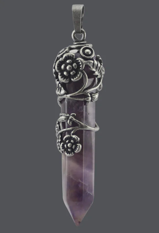 Natural Stone Crystal Hexagonal Pendant Necklace