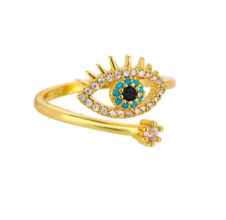 Evil Eye Ring with Open Design and Stone Inlay for Women