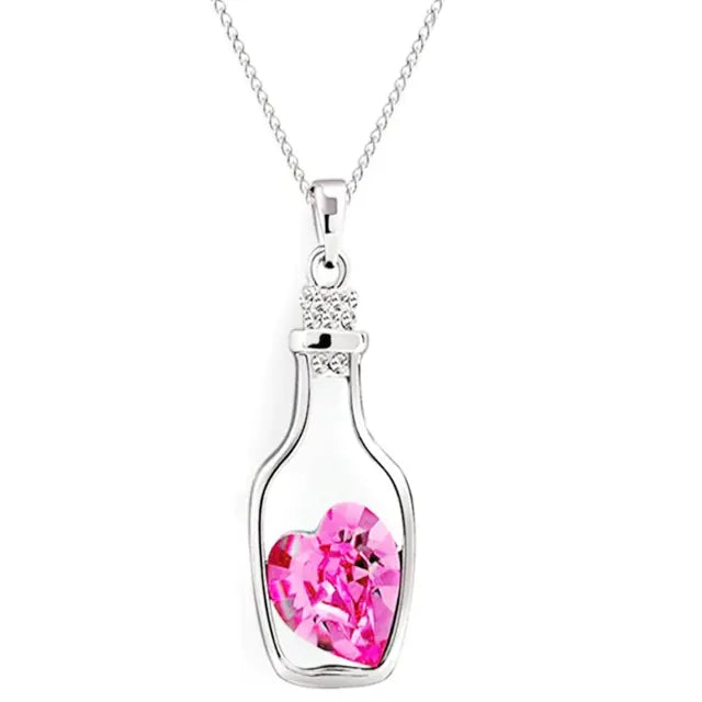 Heart-Shaped Crystal Necklace with Drifting Bottle Pendant