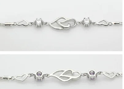 S925 Silver Heart-Shaped Amethyst Bracelet Wholesale