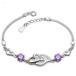 S925 Silver Heart-Shaped Amethyst Bracelet Wholesale