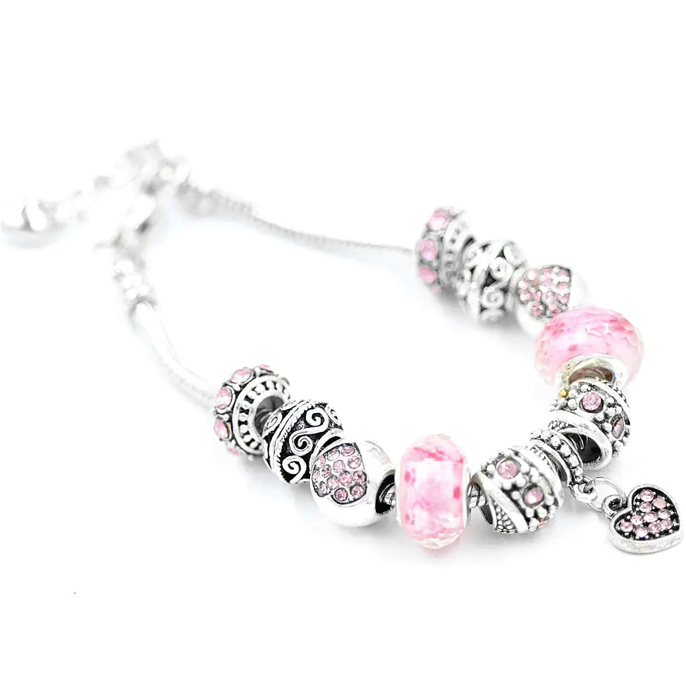 Handmade Heart Bead Bracelet with Crystal and Gems