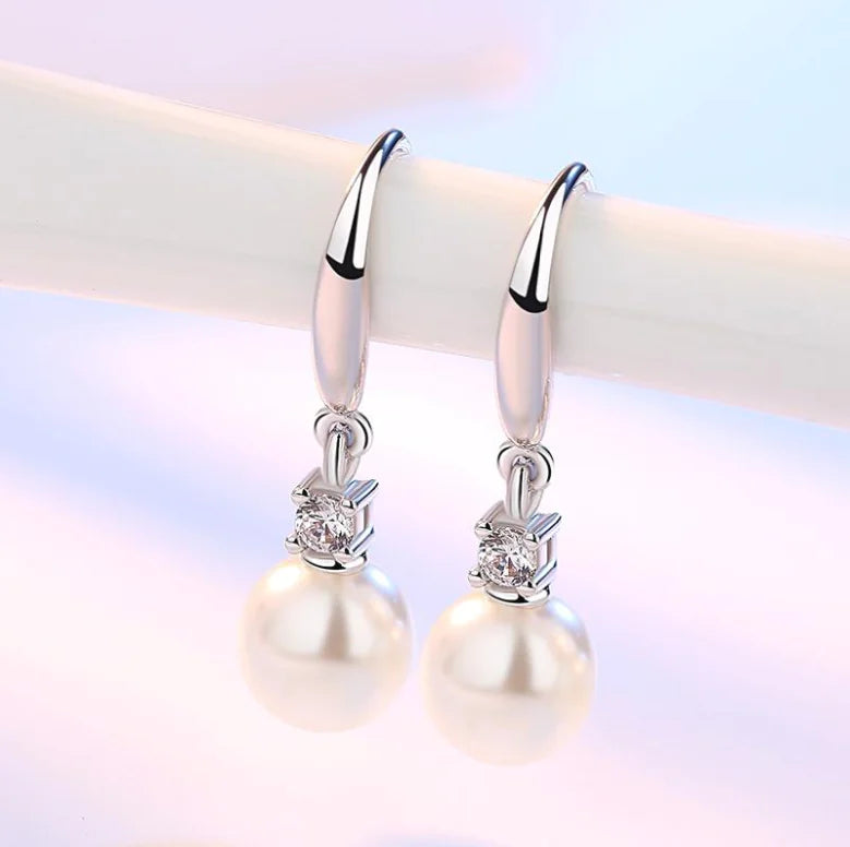 Pearl Silver Tassel Earrings with Zirconia Accents
