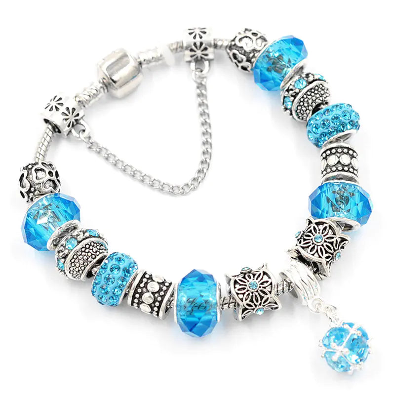 DIY Crystal Bead Bracelet - Heart Couple Snake Chain