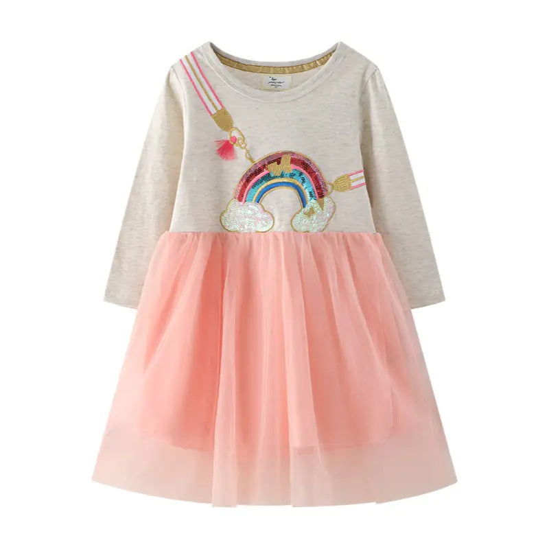 Princess Mesh Long Sleeve Dress for Girls Fashion
