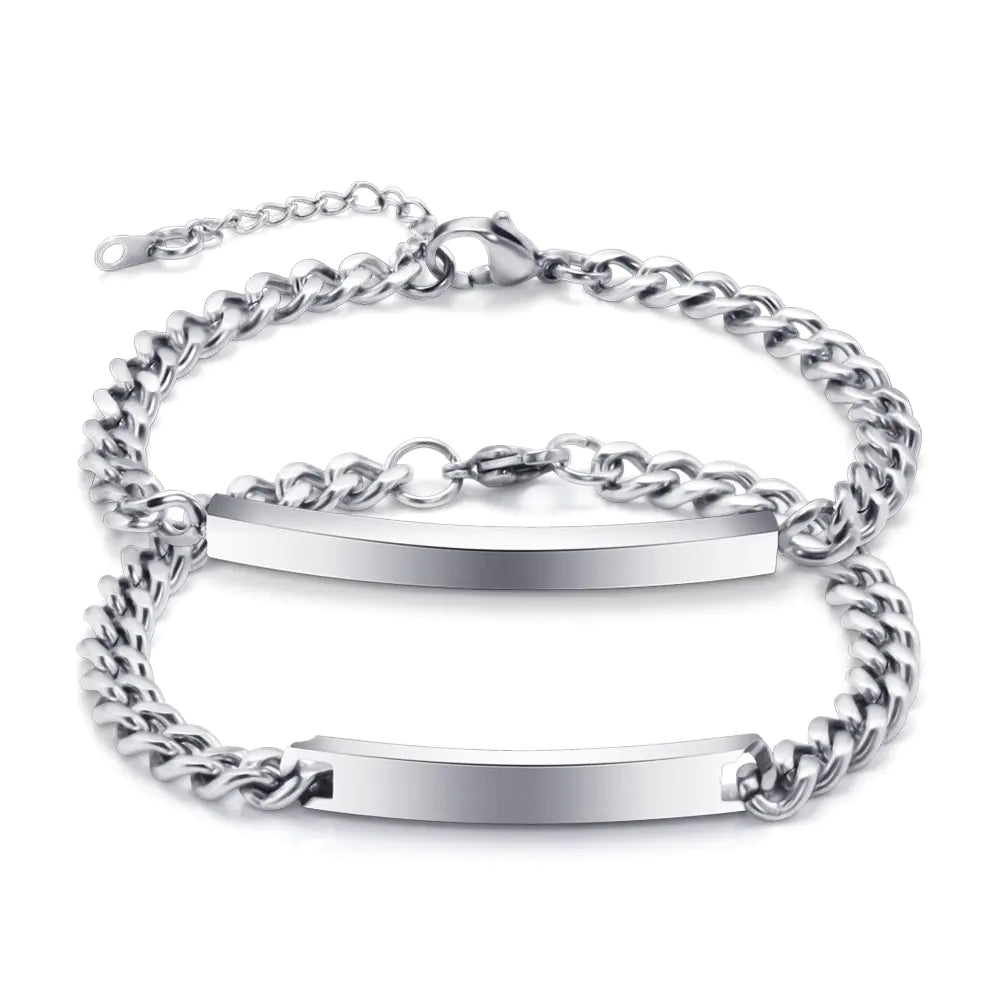 Laser Engraved Titanium Steel Couple Bracelets