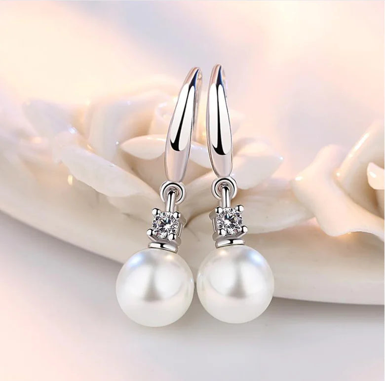 Pearl Silver Tassel Earrings with Zirconia Accents