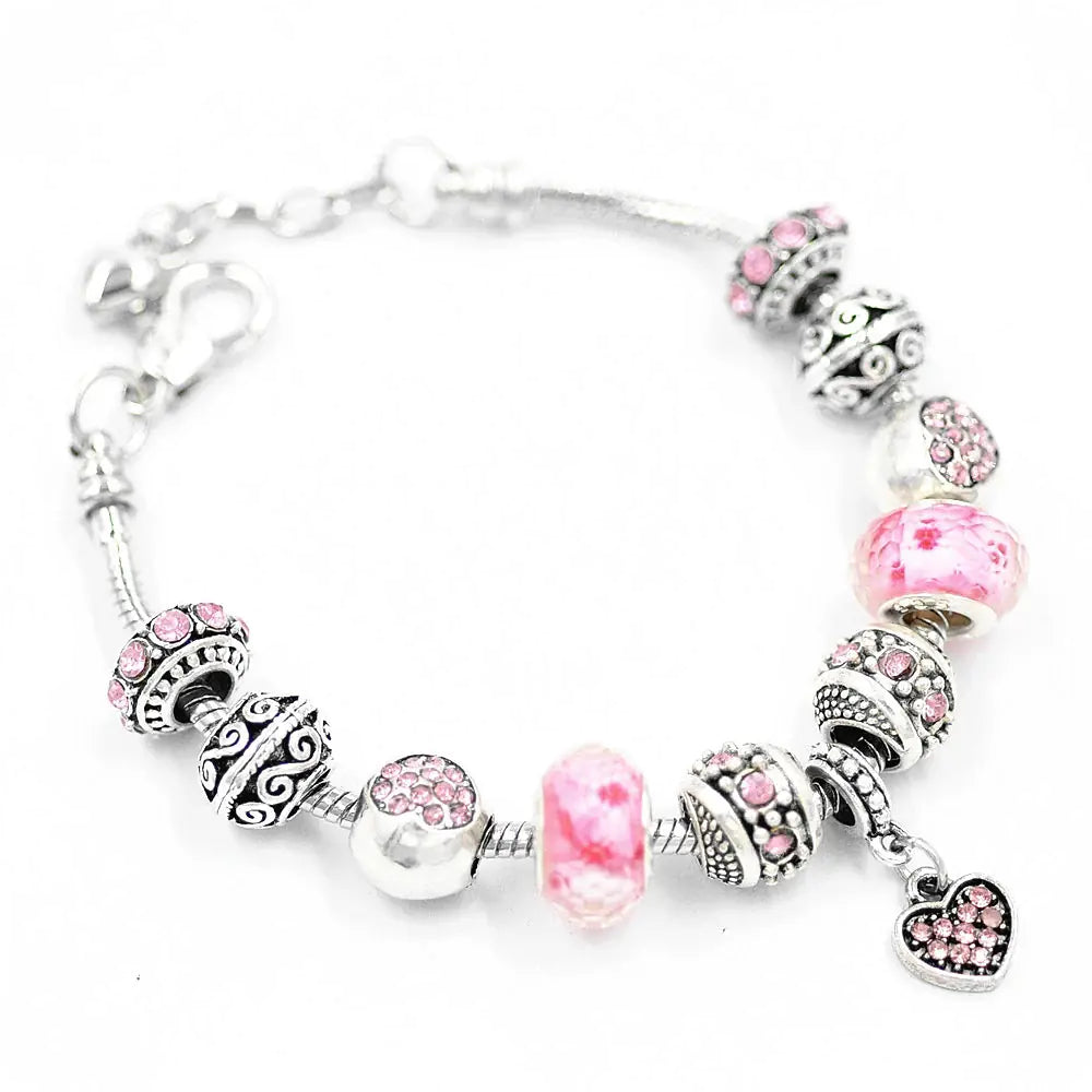 Handmade Heart Bead Bracelet with Crystal and Gems
