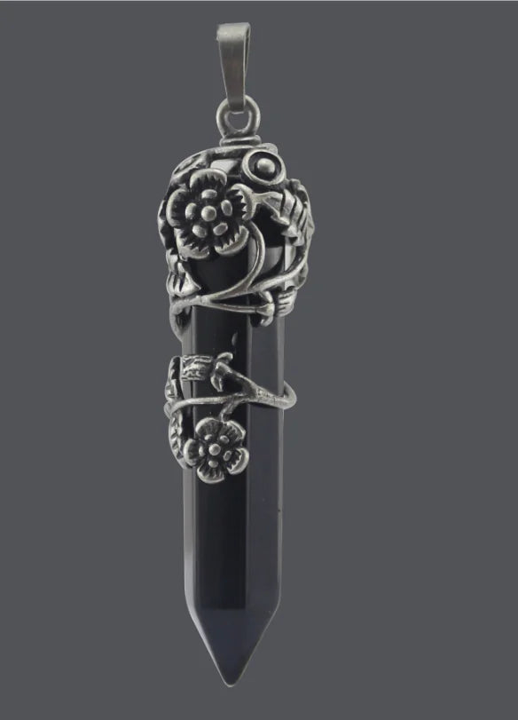 Natural Stone Crystal Hexagonal Pendant Necklace