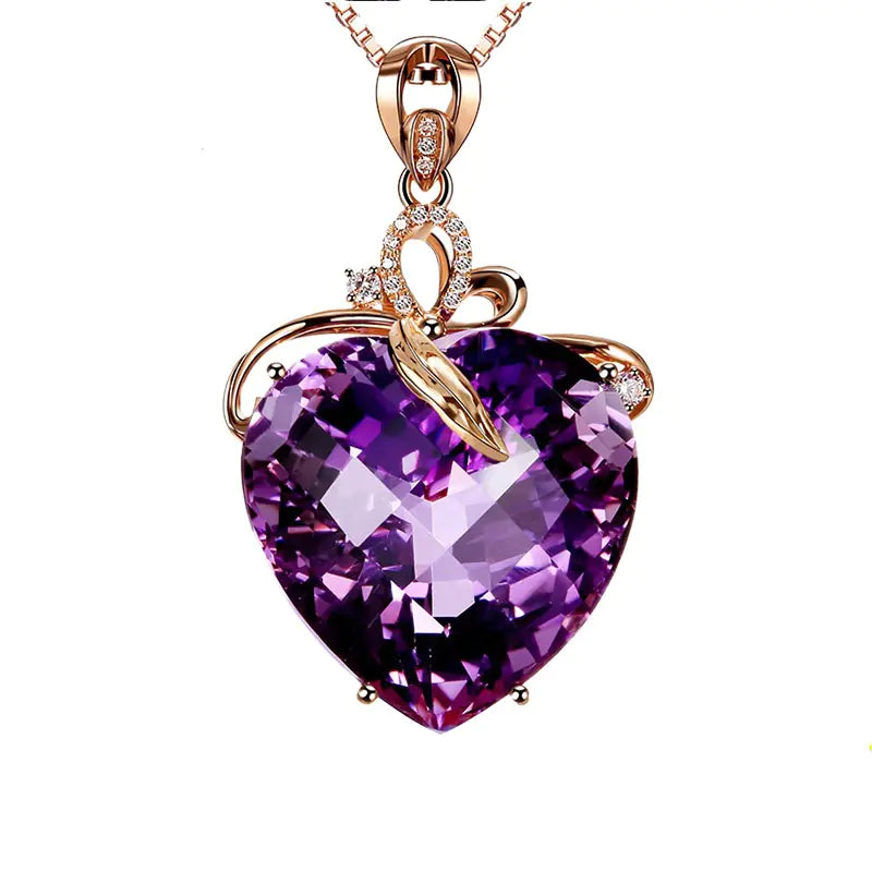 Heart-Shaped Amethyst Necklace, Crystal Pendant