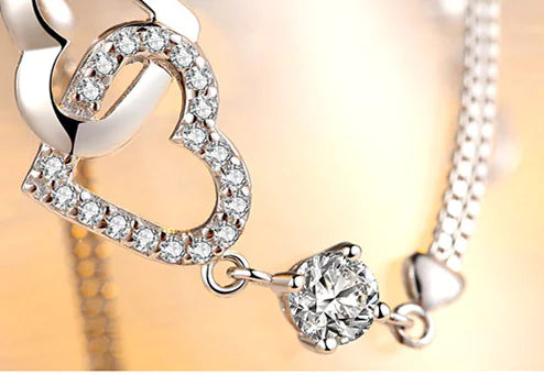 S925 Silver Heart-Shaped Amethyst Bracelet