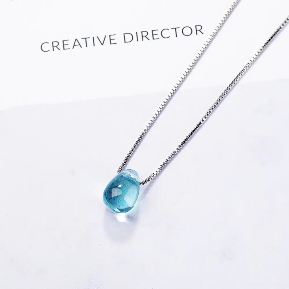 Blue Crystal Pendant Necklace for Women (Korean Style)