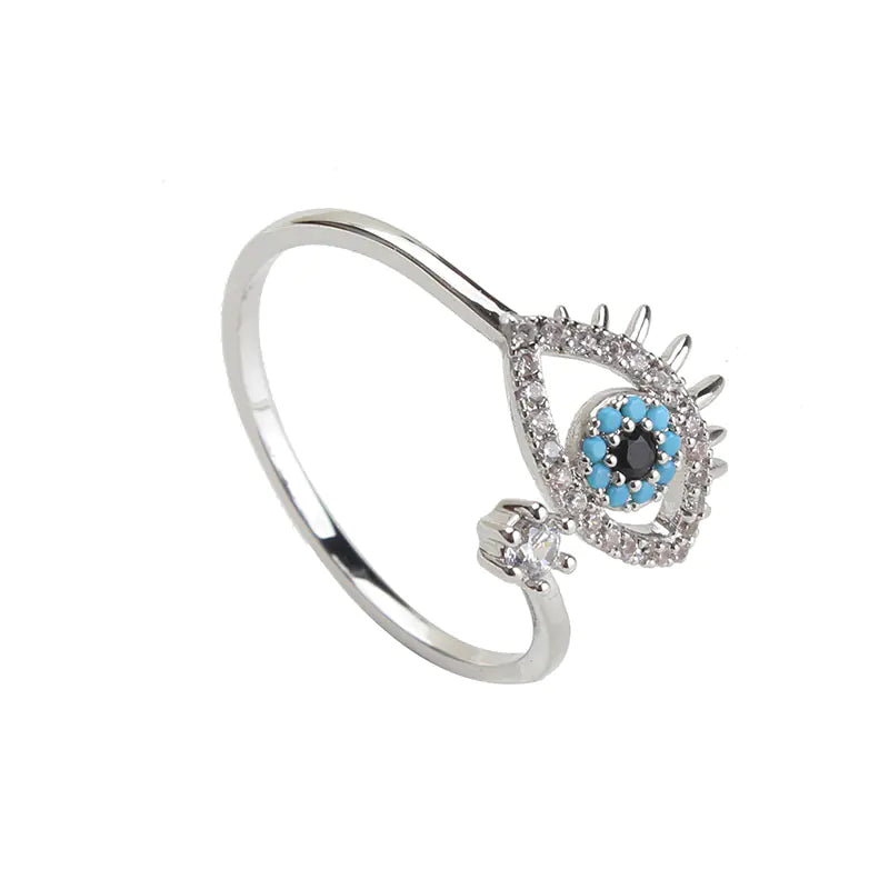 Evil Eye Ring with Open Design and Stone Inlay for Women