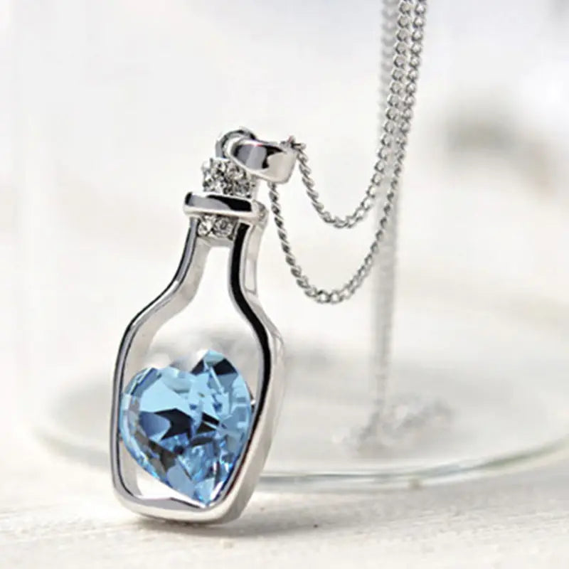 Heart-Shaped Crystal Necklace with Drifting Bottle Pendant