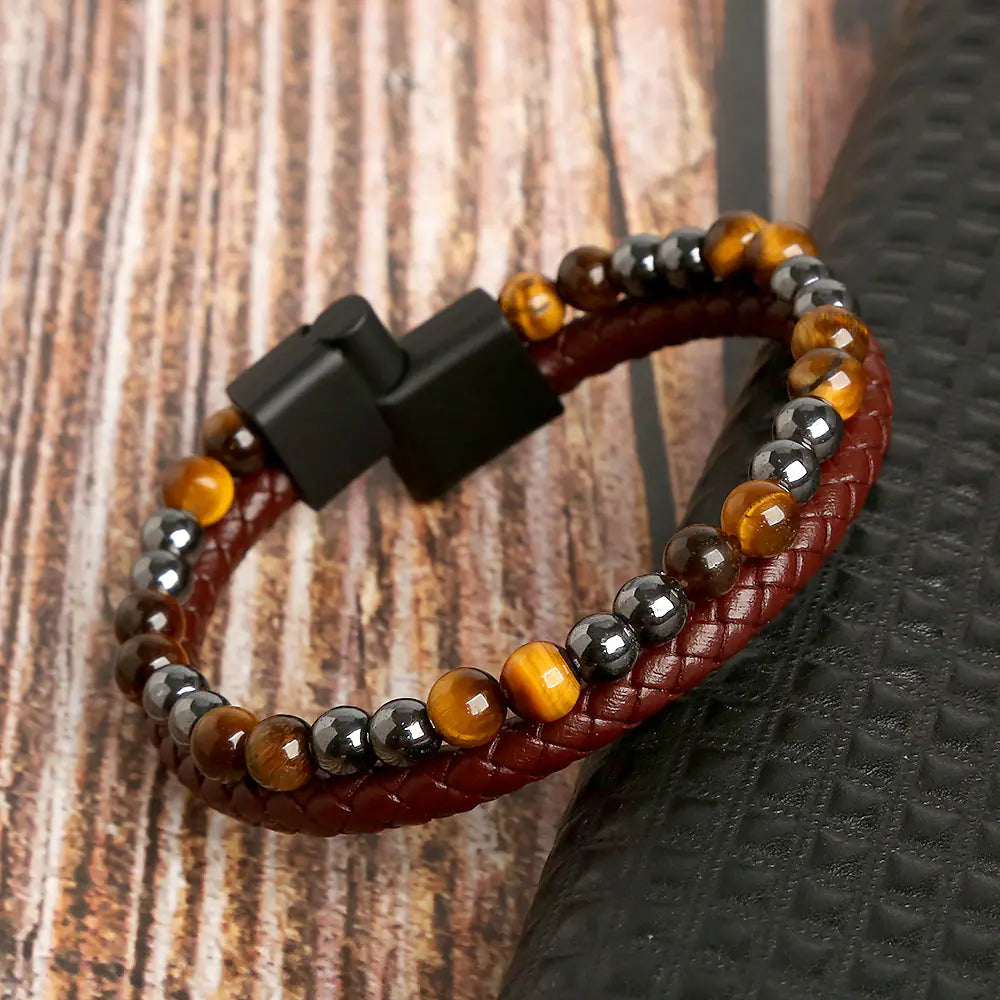 Men's Handmade Tiger Eye Natural Stone Bracelet